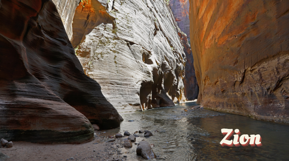The Mighty five national parks in Utah feature stunning canyons with rivers flowing through.