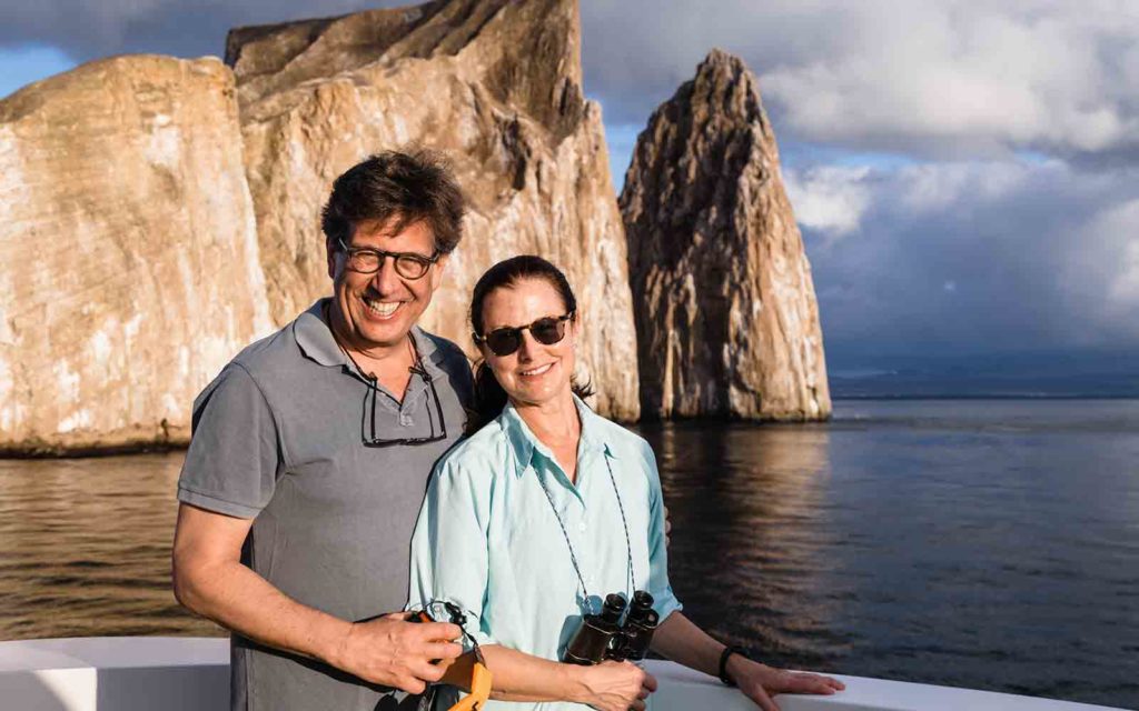 Couple on a boat in the Galapagos Islands
