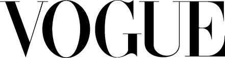 A black and white vogue logo on a white background.