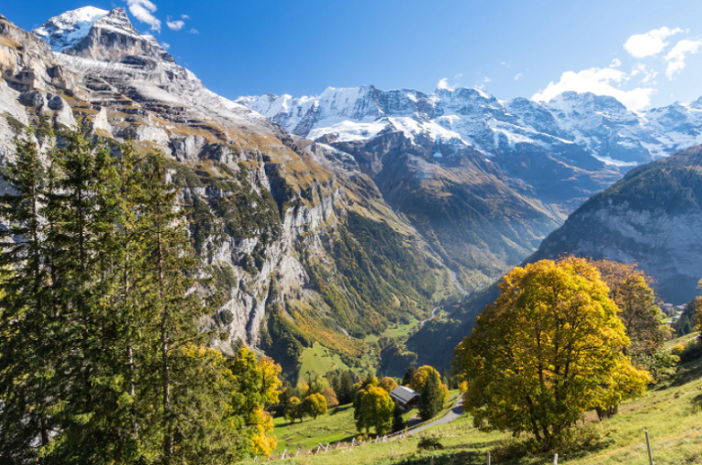 The most beautiful villages in the Swiss Alps in autumn.