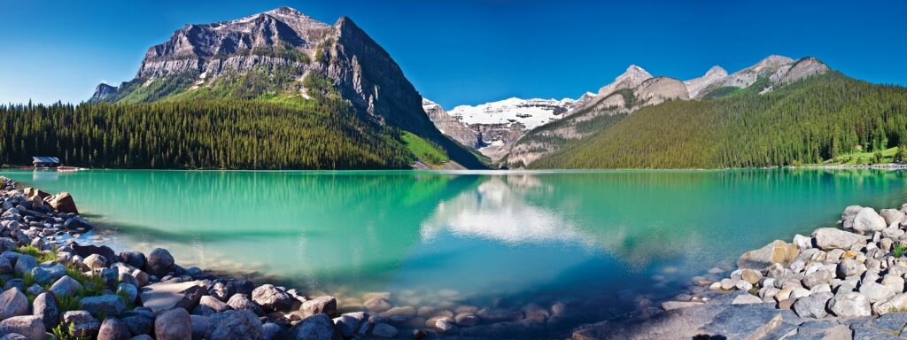 A panorama of Lake Louise on your Canada walking adventure