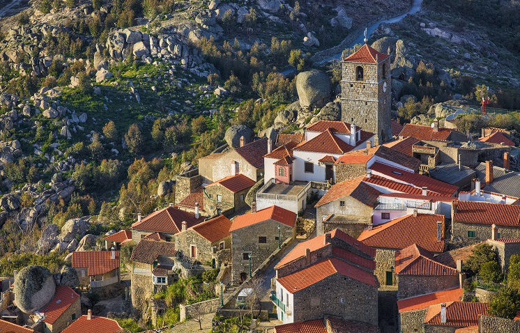 Charming historic village in Portugal nestled in a mountainside.