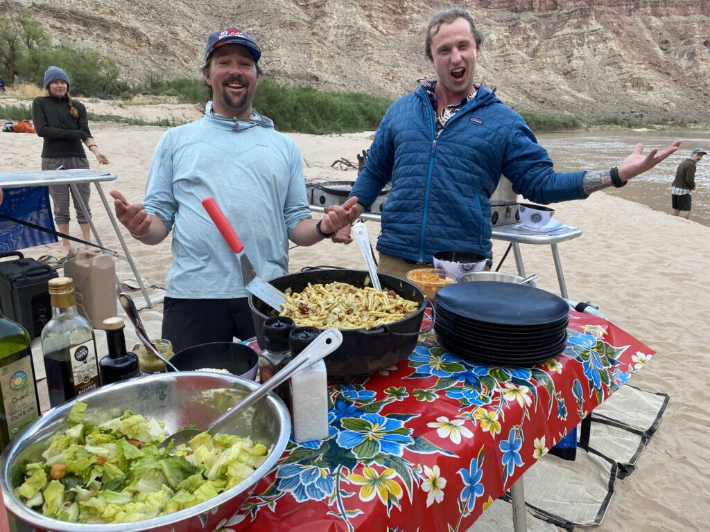 eating good food on the rafting adventure