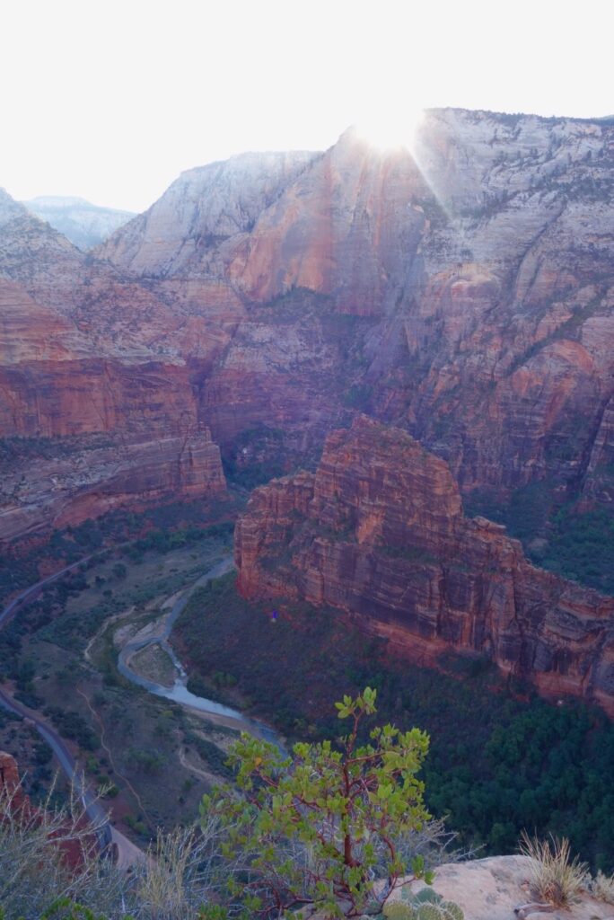 Landscape view on top of Angel's Landing peak in Zion National Park 