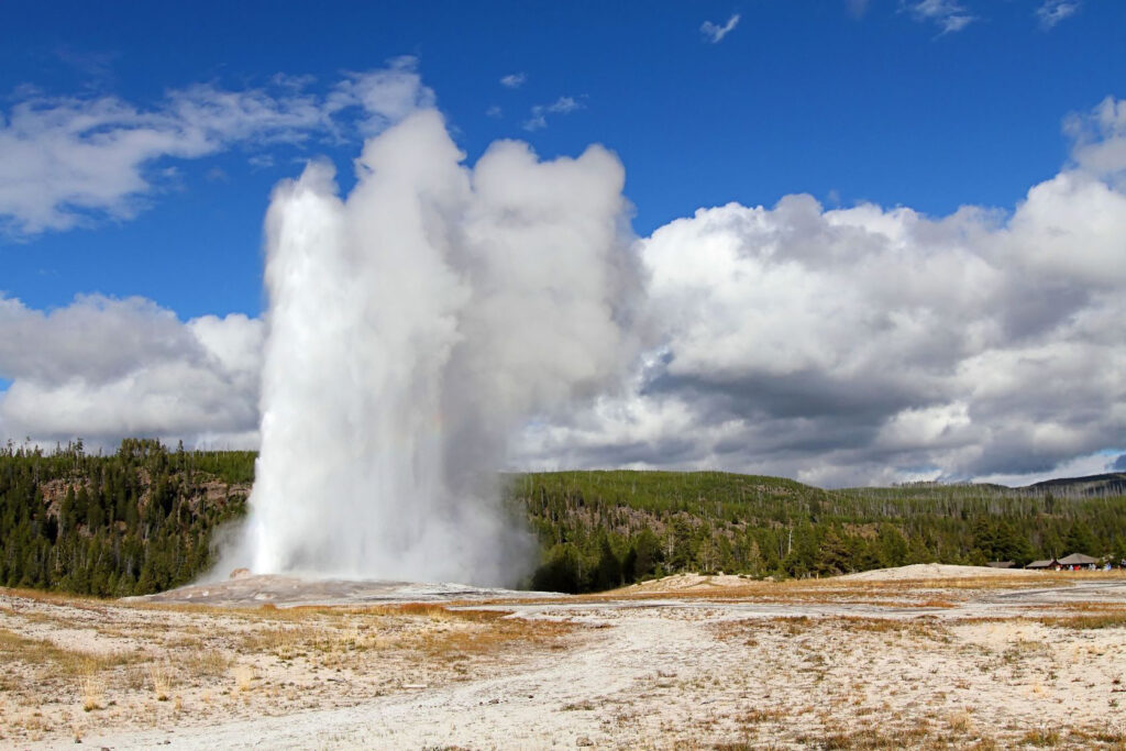 Old Faithful Geyser erupting in Yellowstone National Park. Wyoming / Shutterstock