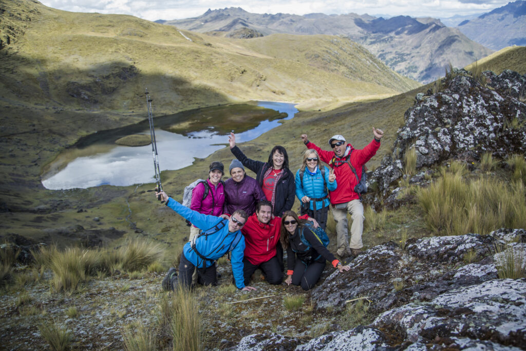 hikers in a group in a guided tour 