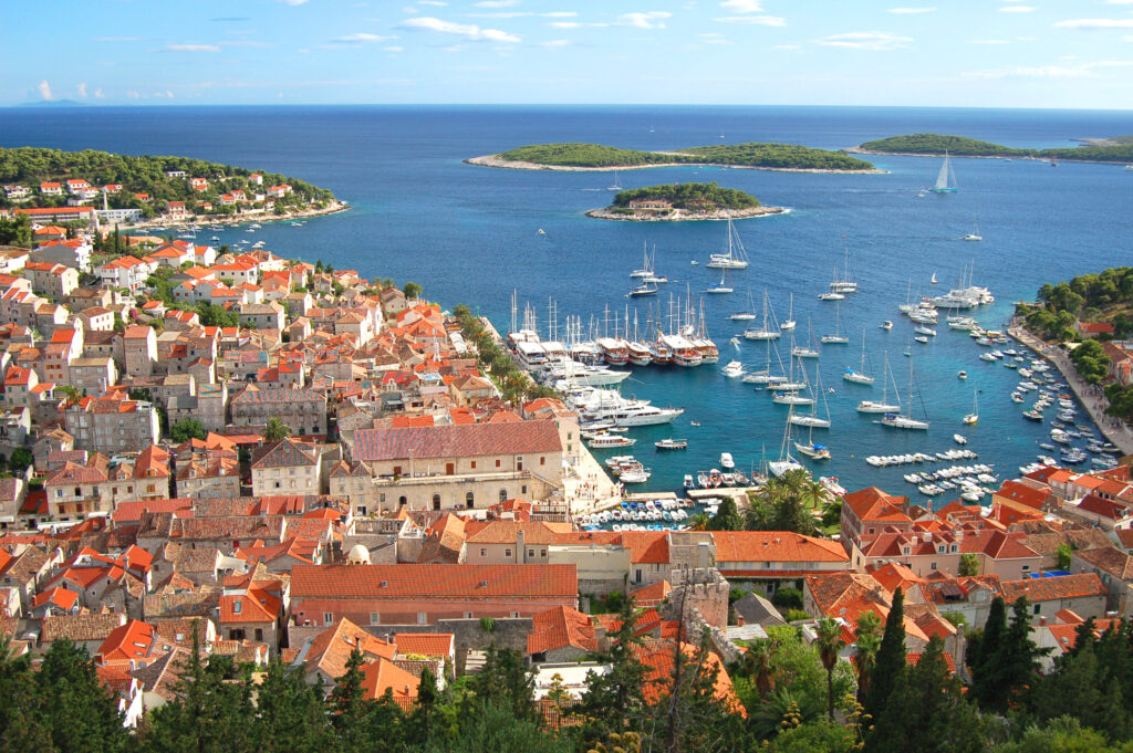 Tourists exploring hvar island in croatia