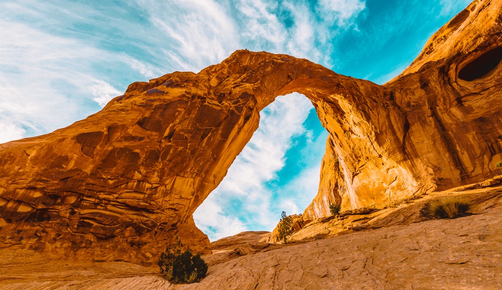 View of spectacular orange arches in Arches National Park, Utah, USA