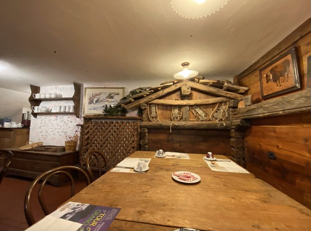 Dining room view in a rustic lodge in Bale, Croatia