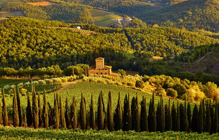 hiking trail leading to hilltop towns in the heart of Chianti in Italy in Europe