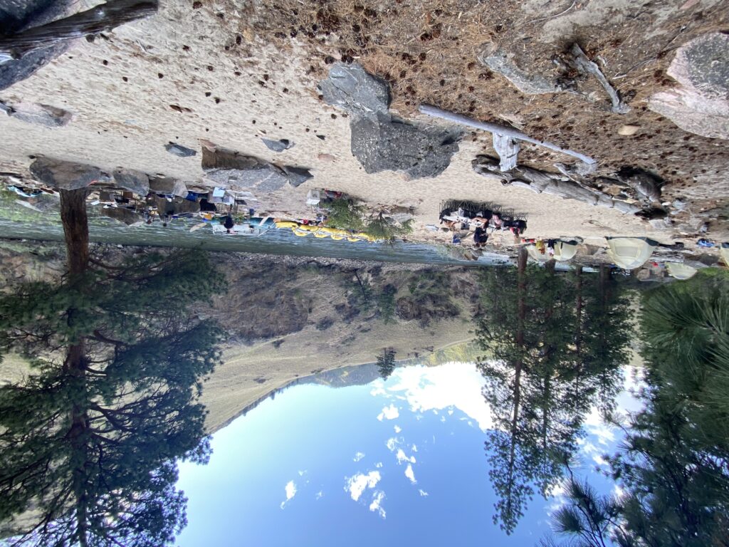 Travelers staying overnight with comfortable camping accommodations near Idaho's Middle Fork of the Salmon River