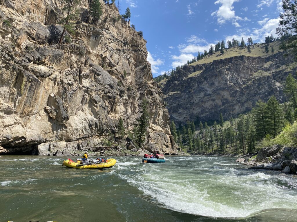 Group of travelers rafting the great whitewater rapids of the Middle Fork of the Salmon River in Idaho