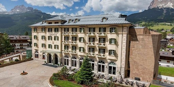 Aerial view of Hotel Savoia in Trieste, Cortina located near the Alps
