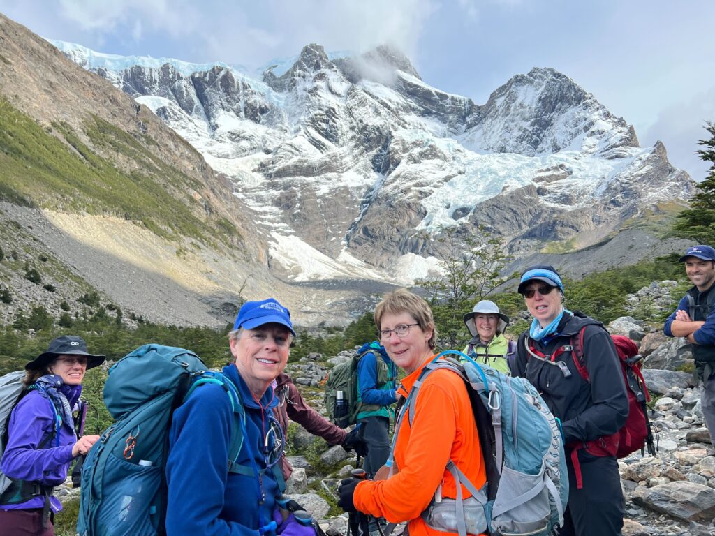 Travelers hiking on the W-Route Trek in Patagonia