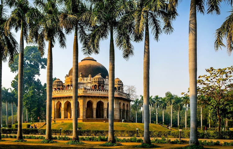 Tourists hiking a beautiful trail to the Lodhi Garden in India's capital, Delhi