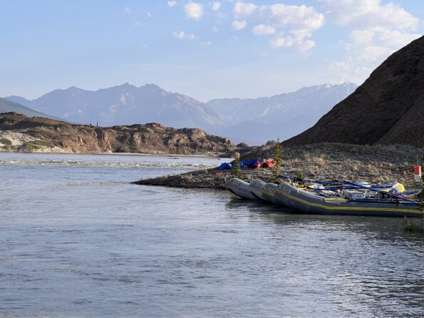 MT Sobek rafting boats docked next to shoreline in Alaska near the Hula Hula River