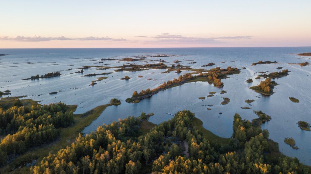The only Natural UNESCO World Heritage Site in Finland, the Kvarken Archipelago, on a late August trip during Sunset.

