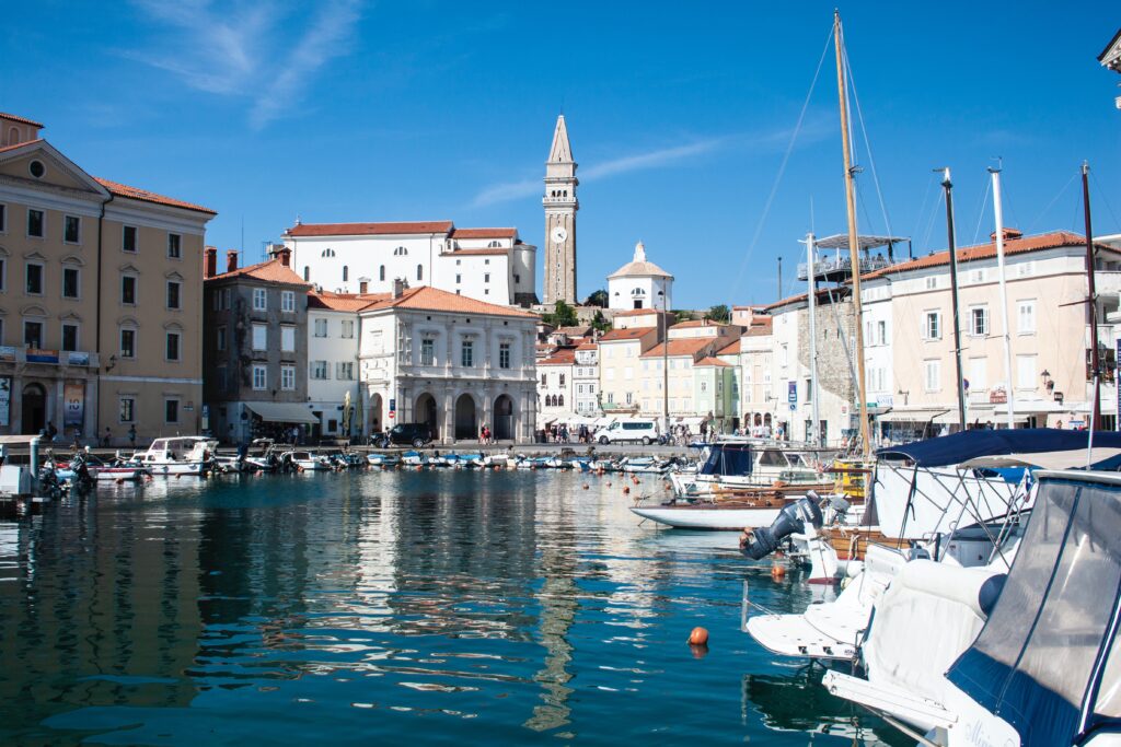 Touring the resort town of Piran in the Adriatic coast of Slovenia, Europe