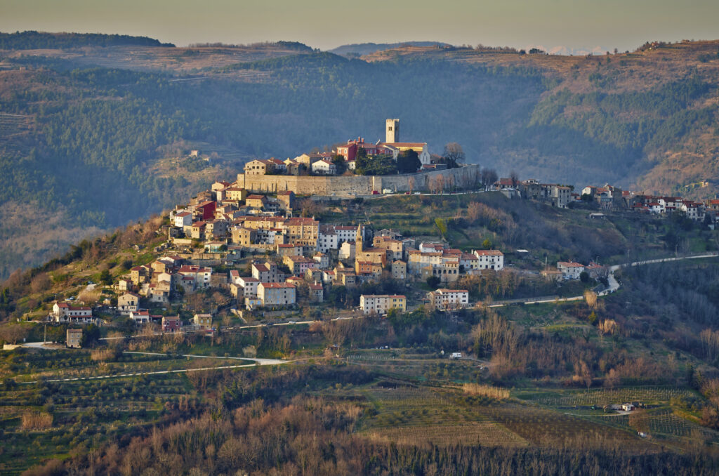Aerial view of beautiful landscape of Istria, Croatia, which you get to see on MT Sobek's popular Multi-Country hiking adventure in Europe