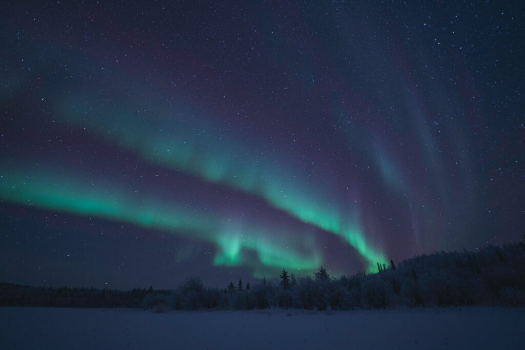 dancing aurora in the sky of yellowknife, canada, north america
