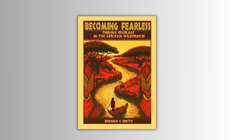 A poster with an image of a river and a boat.