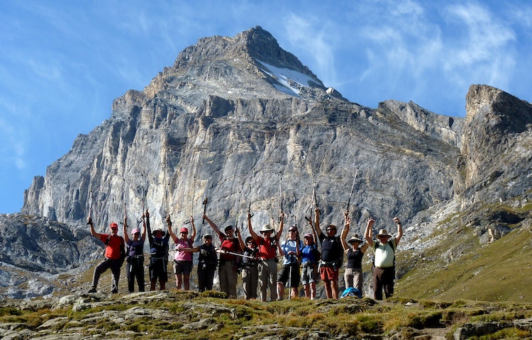 Group of hikers on a guided trek through heart of Gran Paradiso with days in both Switzerland and Italy