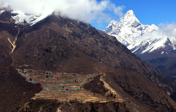 natural scenery of the Himalayas with fog in the air 