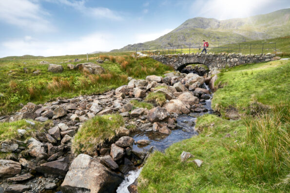 Solo hiker walking in trail in England Lake District in Europe