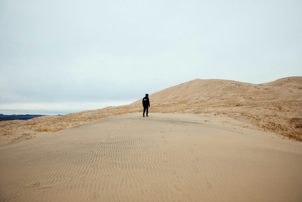 hiking kelso sand dunes trail in mojave preserve in north america, USA