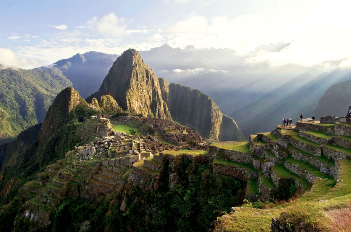 group of visitors on a mountain lodge trek to Machu Picchu along the Inca Trail in Peru, South America