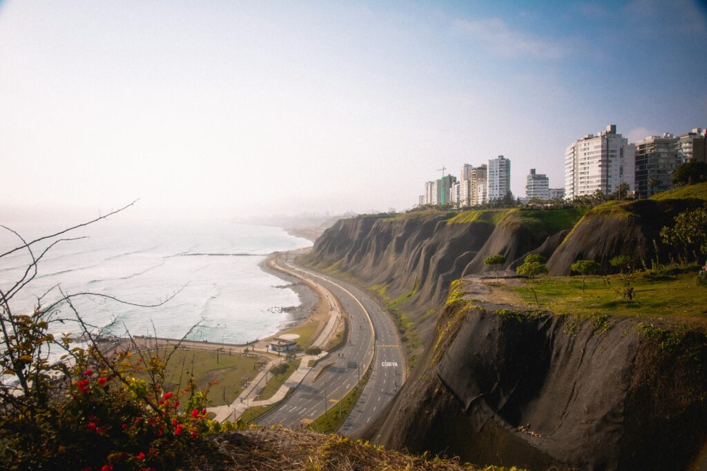 City of Lima, a cosmopolitan city, in the daytime has access to white sand beaches in Peru, Latin America
