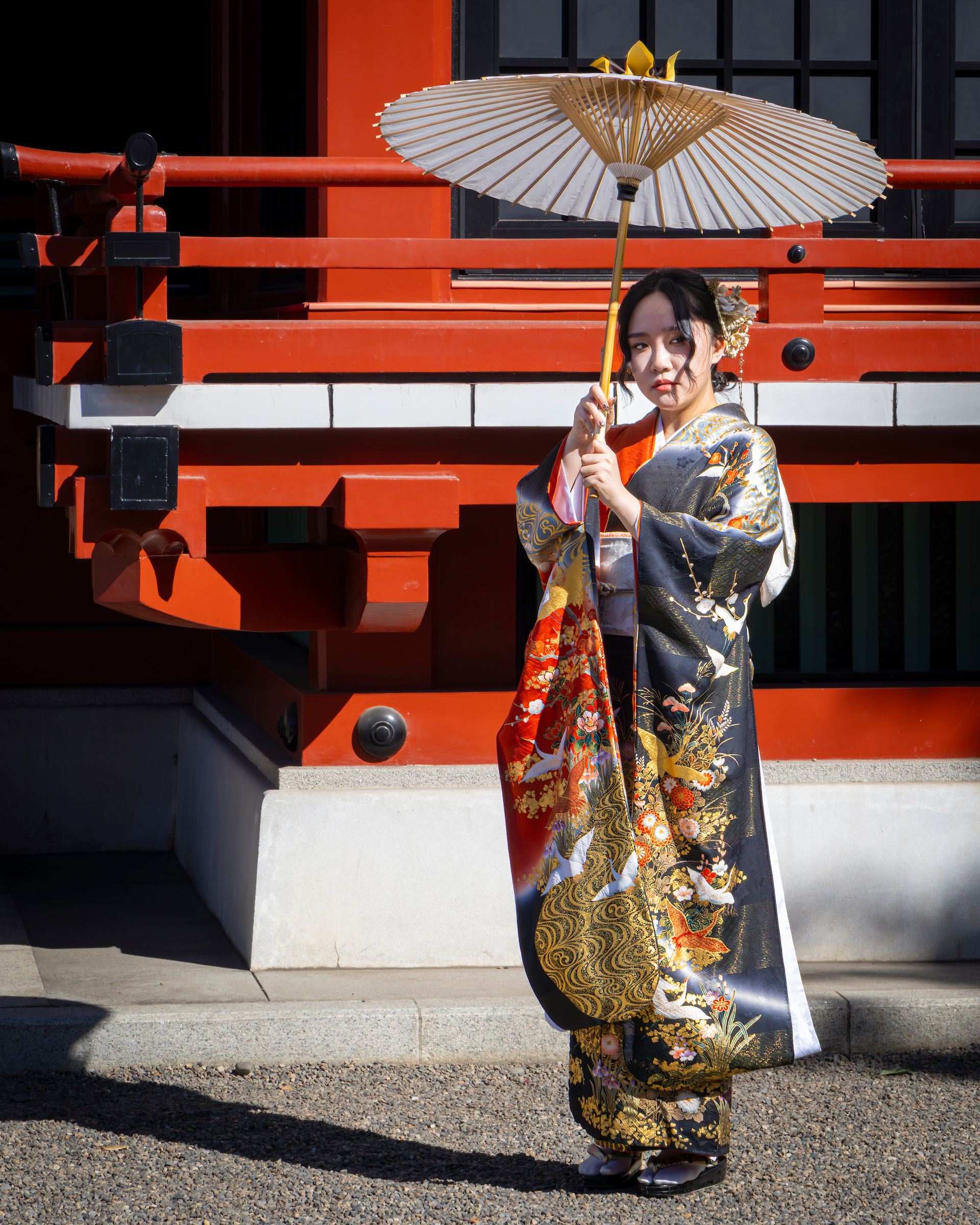 encountering local Japanese in kimono in Tokyo during Sacred Northern Lakes and Mountains hike in Japan, Asia