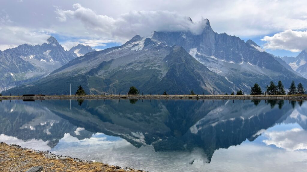 beautiful picturesque lake just below the Matterhorn in the summertime in Europe