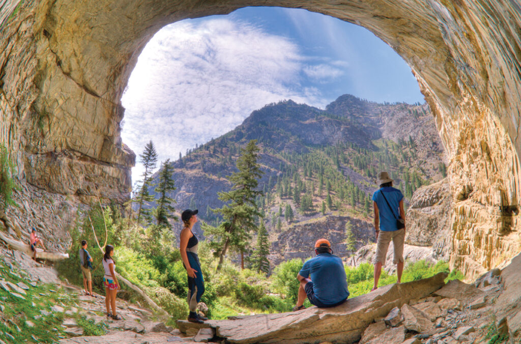 People enjoying a waterfall on the Middle Fork of the Salmon River with MT Sobek