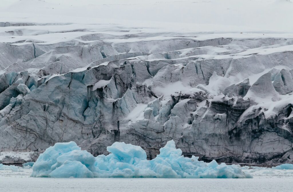 ice pack and glaciers in Spitsbergen, largest island of Svalbard in Norway in the summer 