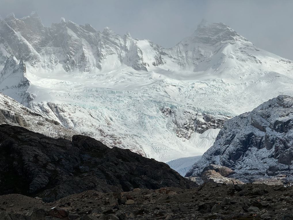Snow in autumn time near mountain trail in Argentina