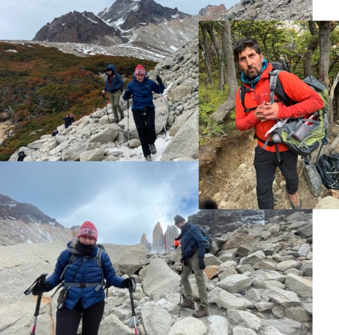 Diane with her fellow adventurers trekking Patagonia on an adventure with their local guide