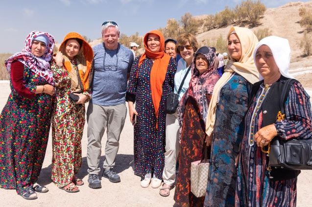travelers meeting locals in Uzbekistan and Turkmenistan