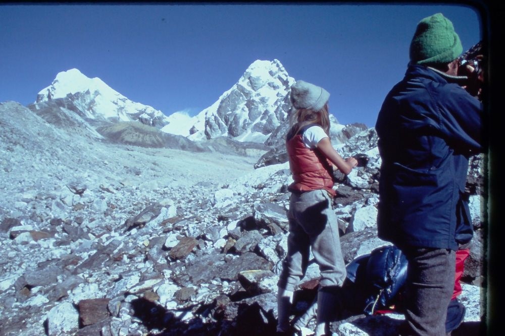 hiking snowy mountain passes in the himalayas with Laura, 23 at the time, our long-time traveler at MT Sobek
