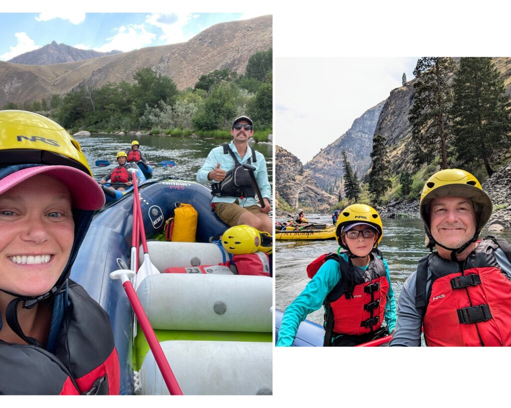 happy people on floating kayaks on Idaho's Middle Fork of the Salmon River