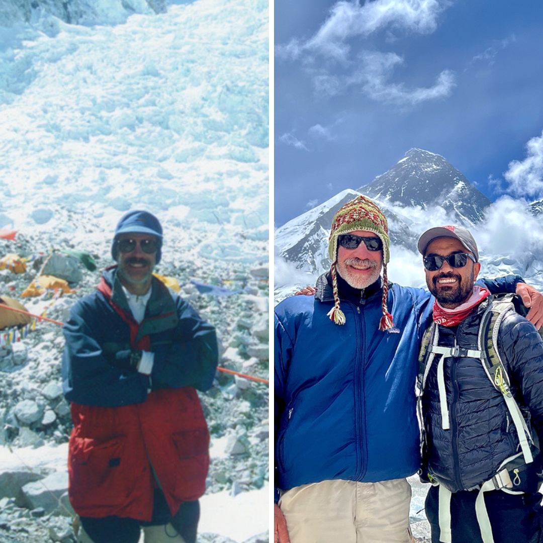 before and after photos - John Shively MT Sobek longtime guest in 2001 and in Everest Base Camp Trek in 2022