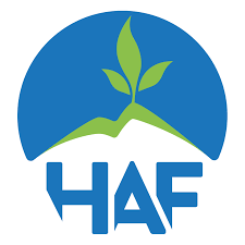 Blue circle with a green plant sprout above the letters "HAF" in blue, likely representing a conservation-focused environmental or agricultural organization.