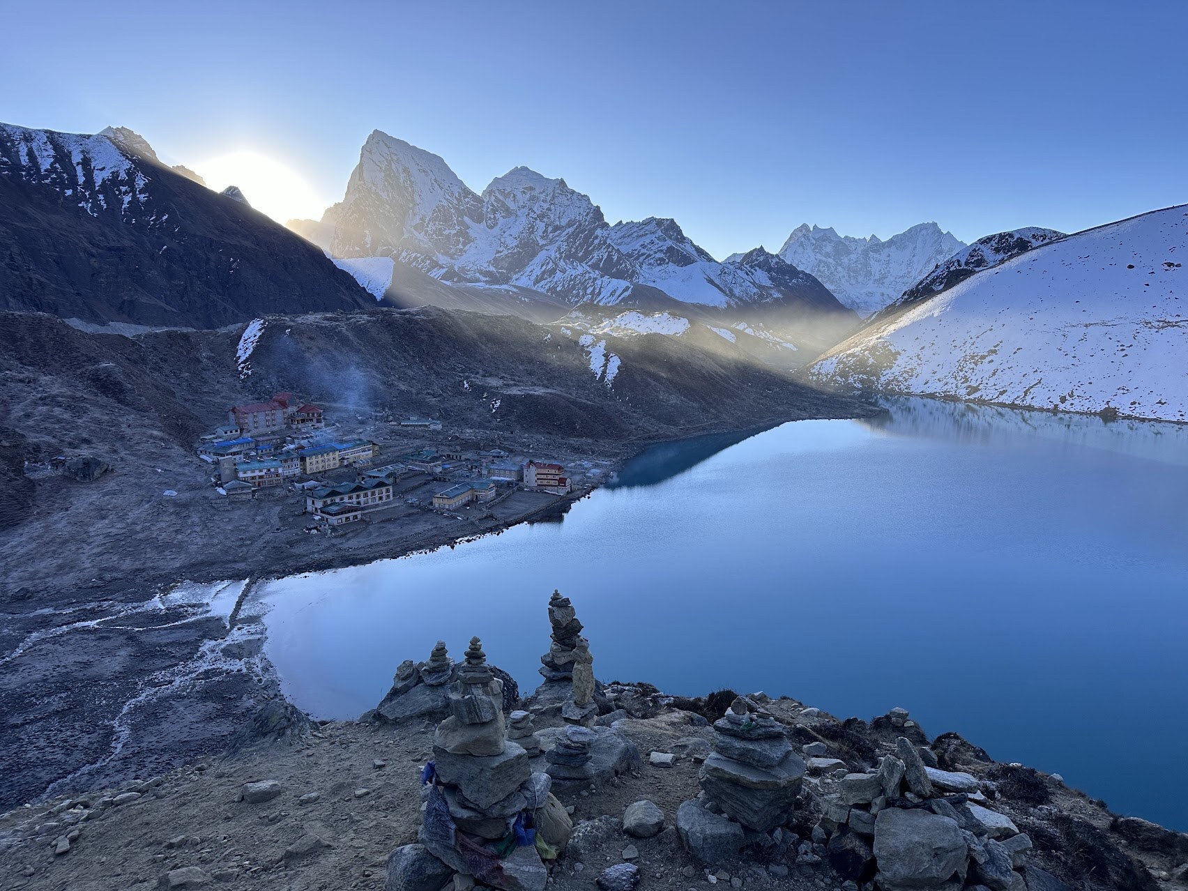 view of Bhutan villages during sun rise in Nepal Annapurna Lodge Trek