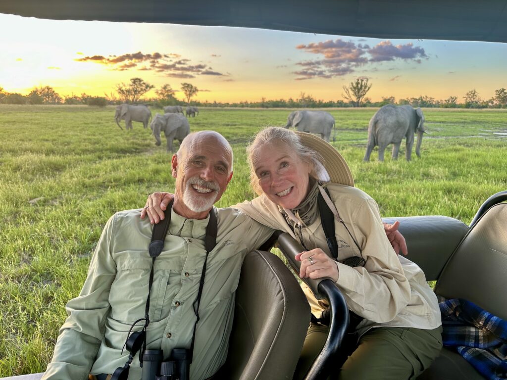 luxury safari game drive in Botswana, Africa with two safari explorers