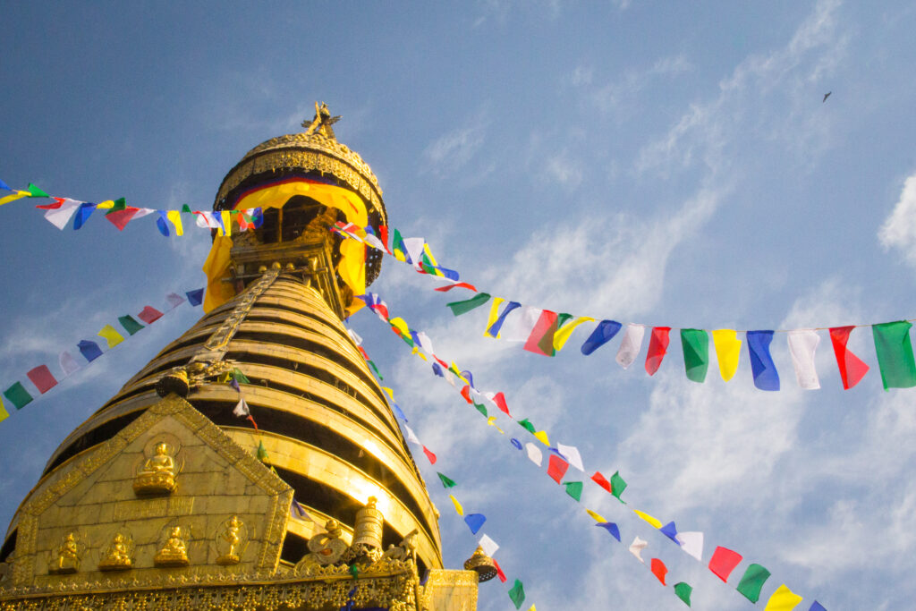 this impressive stupa is under 2,6000 years old and one of the oldest Buddhist monuments in Nepal