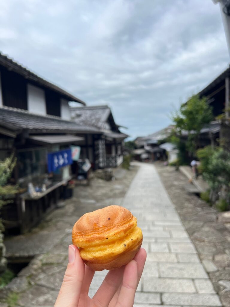 eating seasonal chestnut pastry in Japan, Asia