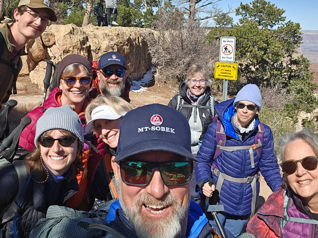 MT Sobek guide hiking with guests to Phantom Ranch in the Grand Canyon