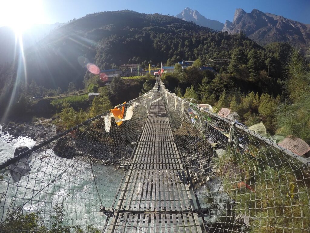 suspension bridge in Everest Himalayas 