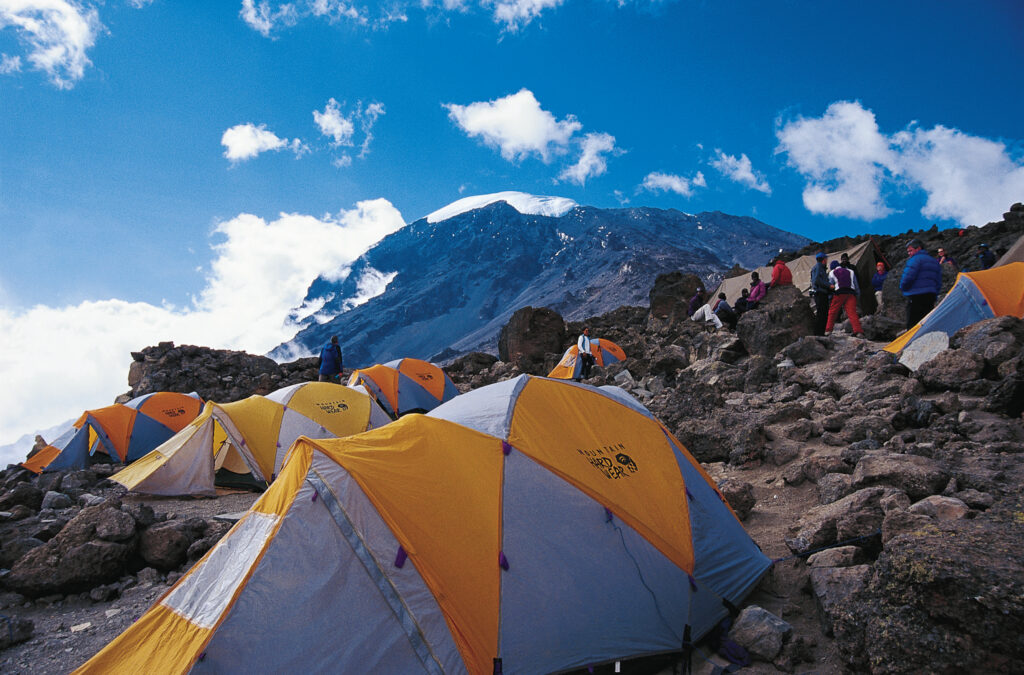 camping in machame route before summiting kilimanjaro in africa