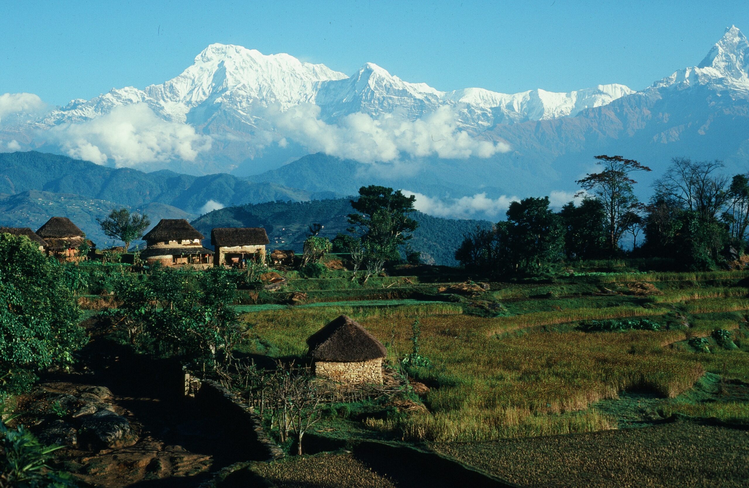 View of the Annapurna mountain range in Nepal